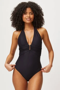 Black U-Bar Halterneck Swimsuit