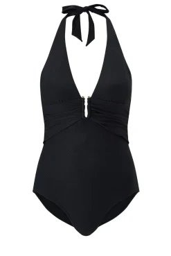 Black U-Bar Halterneck Swimsuit
