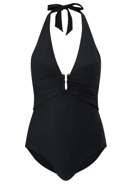 Black U-Bar Halterneck Swimsuit
