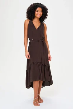 Coco Palm Silk Frill Midi Dress
