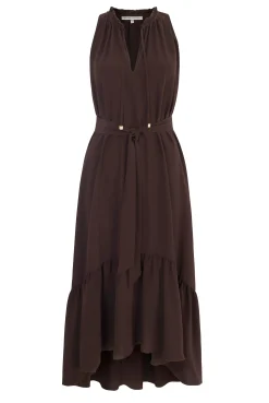 Coco Palm Silk Frill Midi Dress