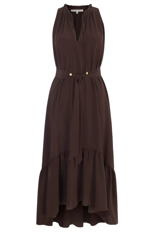 Coco Palm Silk Frill Midi Dress