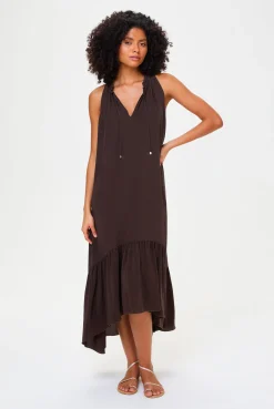 Coco Palm Silk Frill Midi Dress