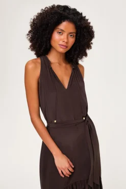 Coco Palm Silk Frill Midi Dress