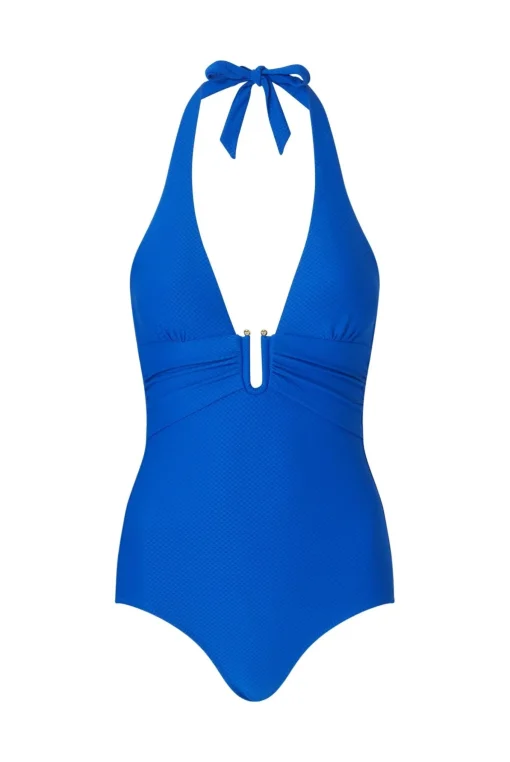 Electric Blue U-Bar Halterneck Swimsuit