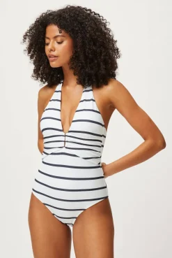 Nautical Stripe U-Bar Halterneck Swimsuit