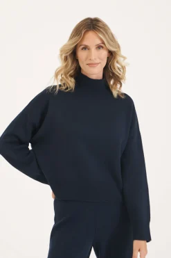 Navy Courchevel Milano Mock Neck Jumper