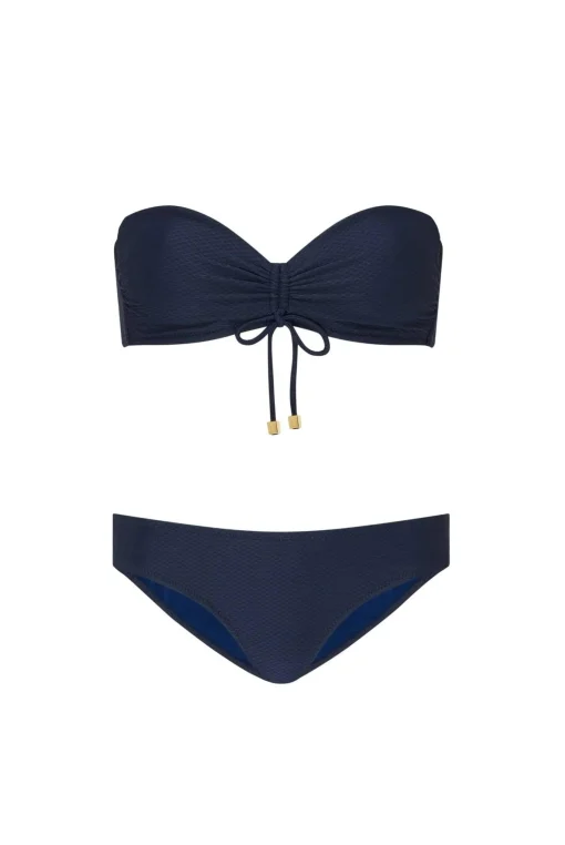 Navy Ruched Bandeau Bikini