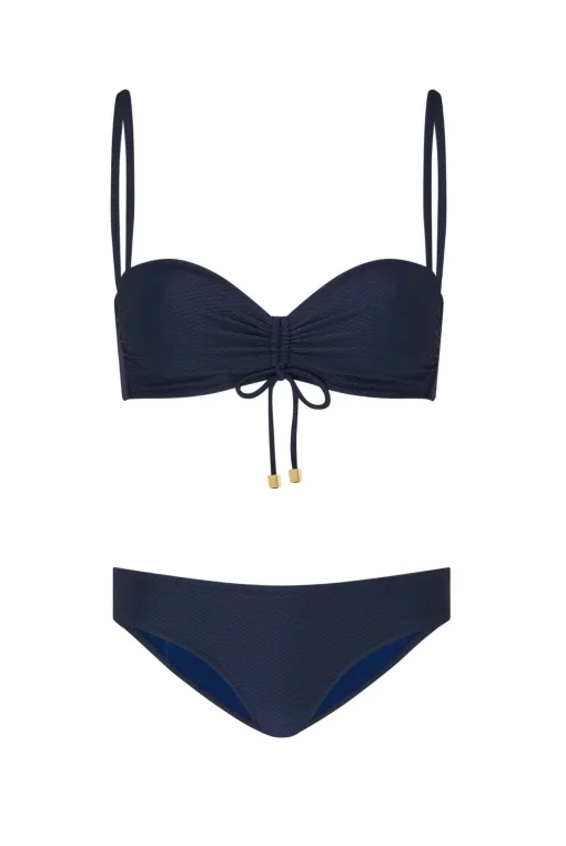 Navy Ruched Bandeau Bikini