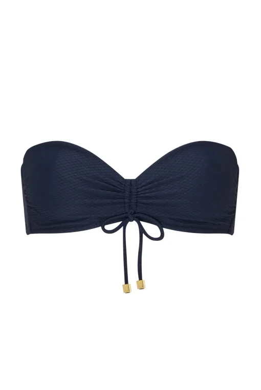 Navy Ruched Bandeau Top