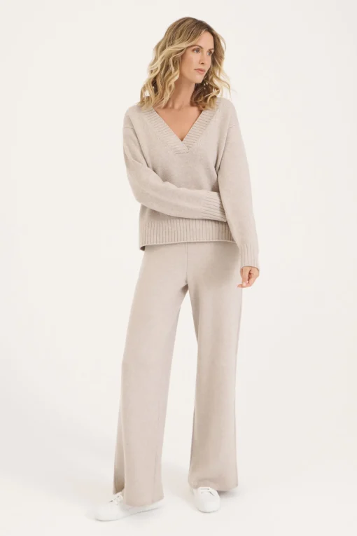 Oatmeal Cortina V Neck Jumper