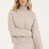 Oatmeal St Moritz Cable Knit Mock Neck Jumper