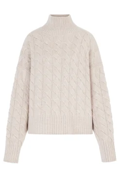 Oatmeal St Moritz Cable Knit Mock Neck Jumper