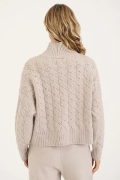 Oatmeal St Moritz Cable Knit Mock Neck Jumper