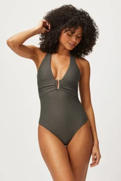 Olive U-Bar Halterneck Swimsuit
