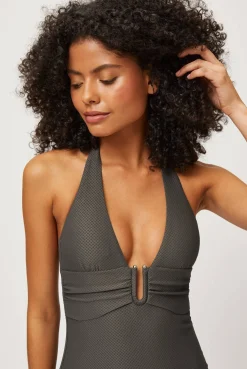 Olive U-Bar Halterneck Swimsuit