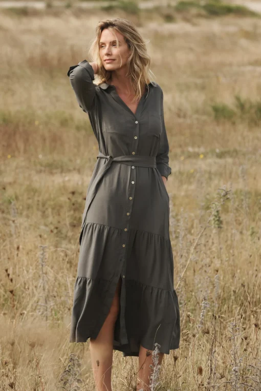 Olive Maxi Shirt Dress