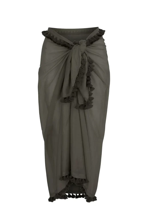 Olive Tassel Trim Sarong