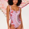 Pomegranate Lace Up Swimsuit