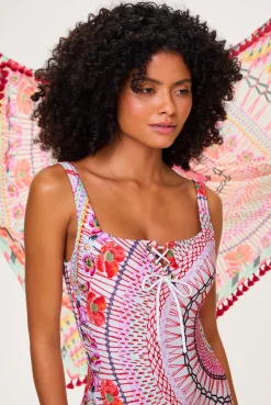 Pomegranate Lace Up Swimsuit