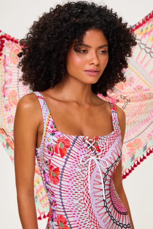 Pomegranate Lace Up Swimsuit