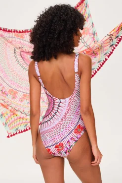 Pomegranate Lace Up Swimsuit