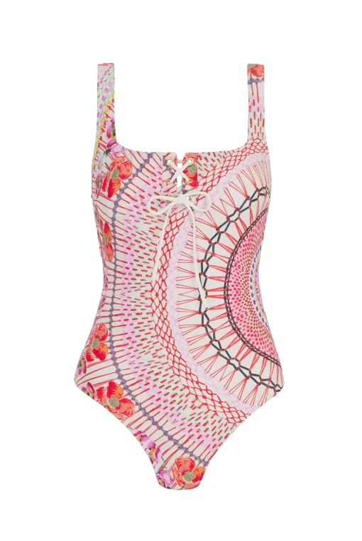 Pomegranate Lace Up Swimsuit