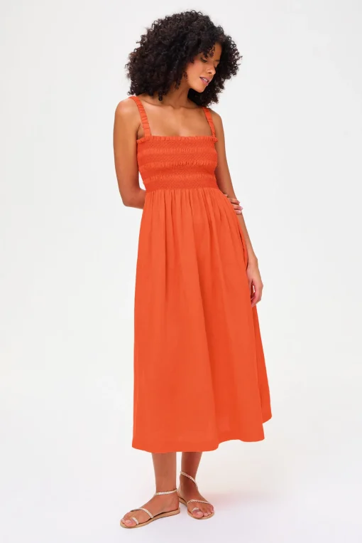 San Sebastian Shirred Midi Dress
