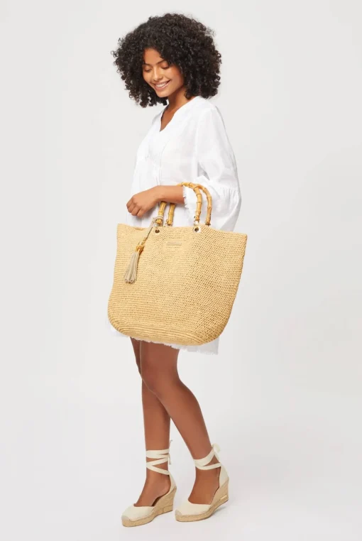 Savannah Bay Medium Raffia Tote Bag