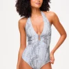 Snake Print U-Bar Halterneck Swimsuit