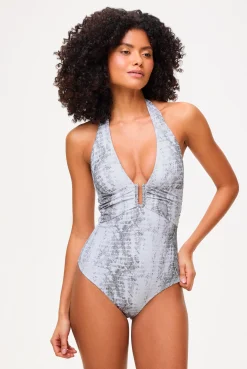 Snake Print U-Bar Halterneck Swimsuit