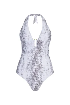 Snake Print U-Bar Halterneck Swimsuit