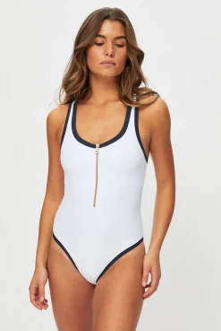 White & Navy Racerback Swimsuit