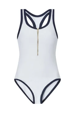 White & Navy Racerback Swimsuit