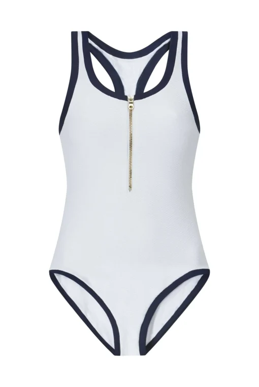 White & Navy Racerback Swimsuit