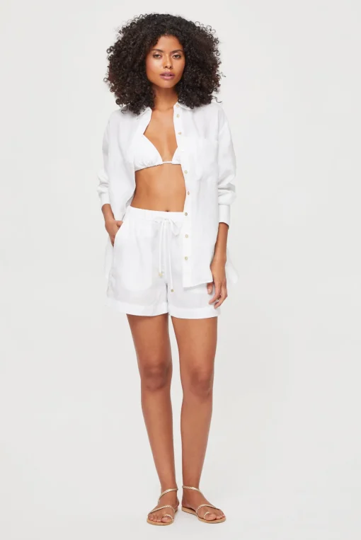 White Bay Linen Drawstring Shorts