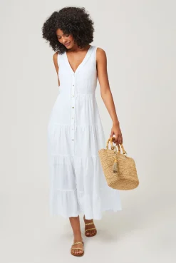 White Bay Plunge Maxi Dress